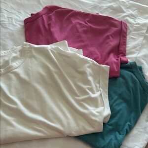 Set of Three T-Shirts in Pink, White, and Teal